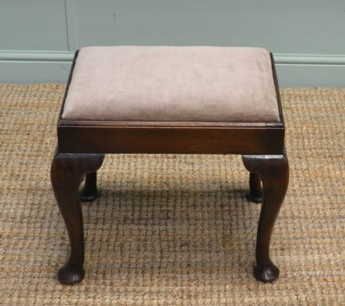 fig 1. Edwardian Walnut Antique Queen Anne Design Upholstered Stool.