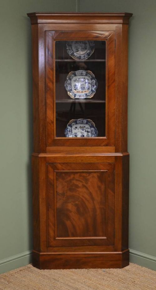 Victorian Floor Standing Figured Mahogany Antique Corner Cupboard.
