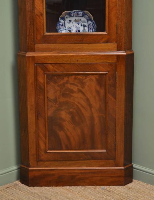 fig 1. Victorian Floor Standing Figured Mahogany Antique Corner Cupboard.