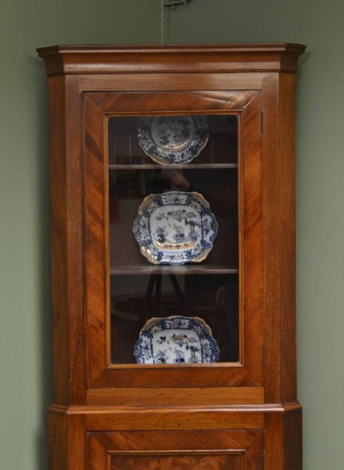 fig 2. Victorian Floor Standing Figured Mahogany Antique Corner Cupboard.