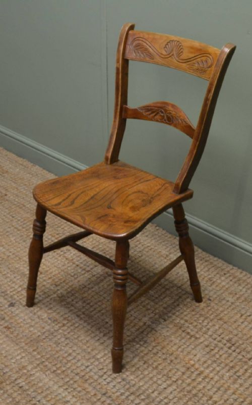 fig 1. Set of Six Victorian Elm Antique Country Kitchen Chairs.