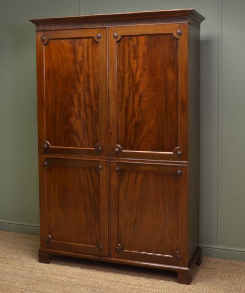 Edwardian Figured Mahogany Antique Double Wardrobe / Hall Cupboard.