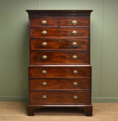 Small Georgian Mahogany Antique Chest on Chest