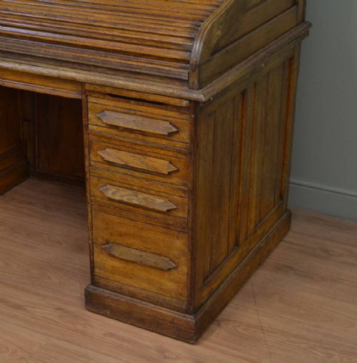 fig 1. Large Antique Edwardian Oak Roll Top Tambour Front Desk