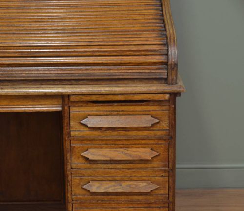fig 2. Large Antique Edwardian Oak Roll Top Tambour Front Desk