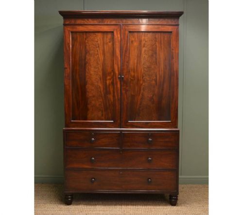 Superb Quality Regency Mahogany Antique Linen Press