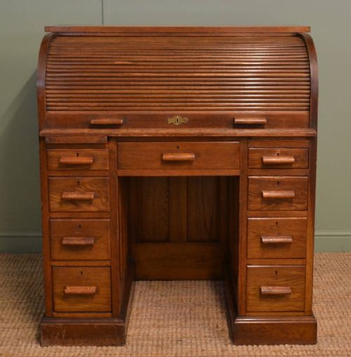 Oak Edwardian Antique Roll Top Desk
