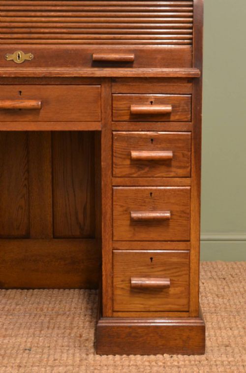 fig 1. Oak Edwardian Antique Roll Top Desk