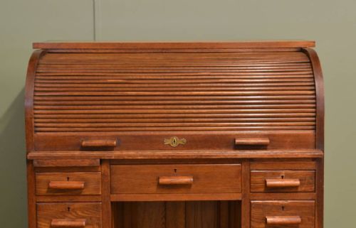 fig 2. Oak Edwardian Antique Roll Top Desk