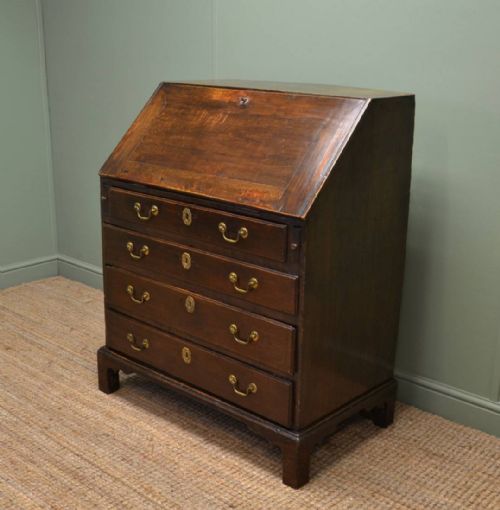 Early Georgian Oak Country Antique Bureau.