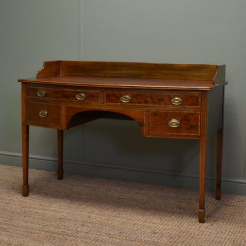 Quality Victorian Inlaid Mahogany Bow Fronted Antique Writing Table.
