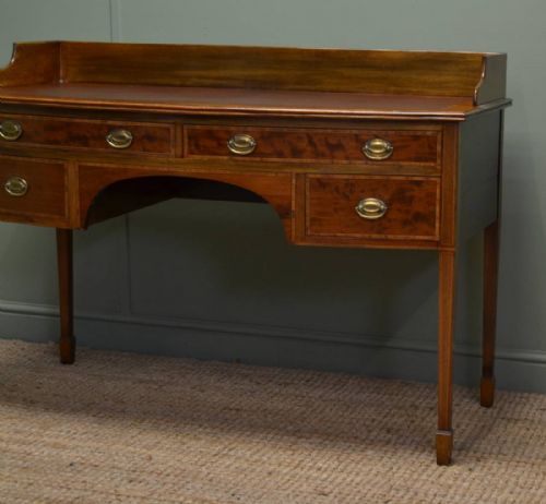 fig 1. Quality Victorian Inlaid Mahogany Bow Fronted Antique Writing Table.