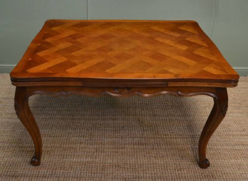 French Walnut Period Parquet Top Extending Dining Table.