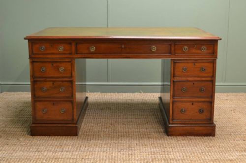 Large, Characterful, Victorian Mahogany Antique Pedestal Desk