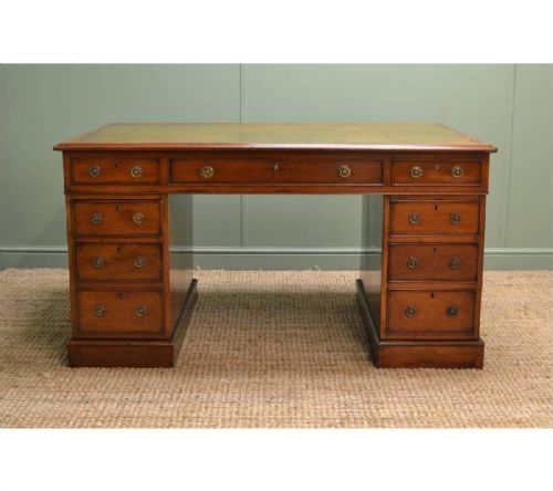 fig 1. Large, Characterful, Victorian Mahogany Antique Pedestal Desk