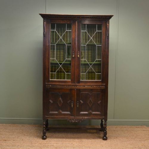 1920'S Oak Antique Bookcase / Display Cabinet