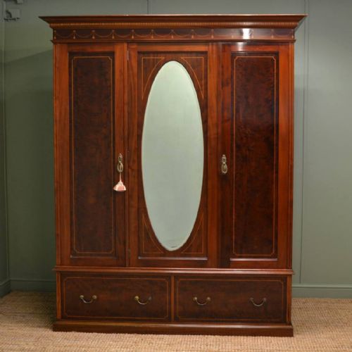 Stunning Quality Antique Mahogany Triple Wardrobe