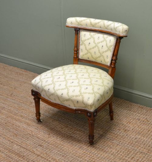 Quality Victorian Walnut Small Upholstered Antique Chair