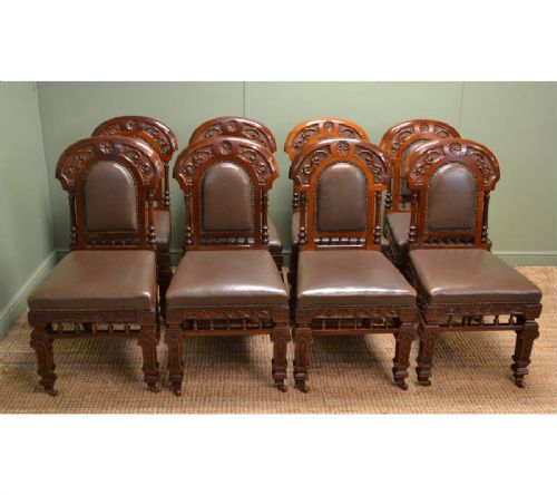 Superb Set of Eight Victorian Antique Walnut Dining Chairs