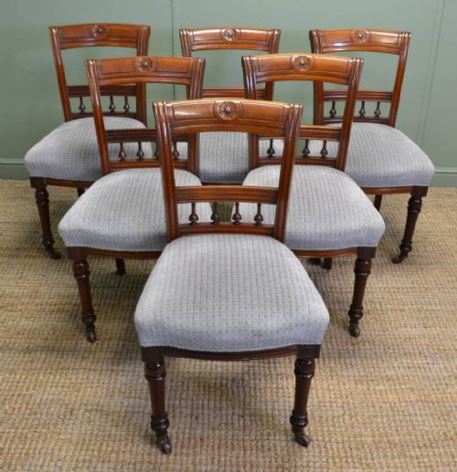 Set of Six Victorian Walnut Antique Dining Chairs.