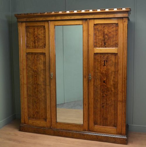 Arts & Crafts Pitch Pine Antique Victorian Triple Wardrobe
