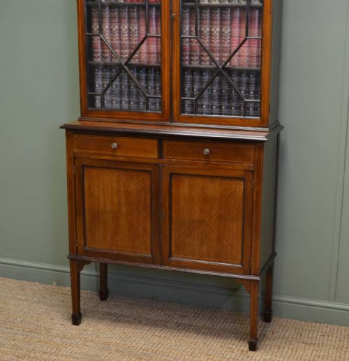 fig 1. Edwardian Mahogany Antique Glazed Bookcase on Cupboard