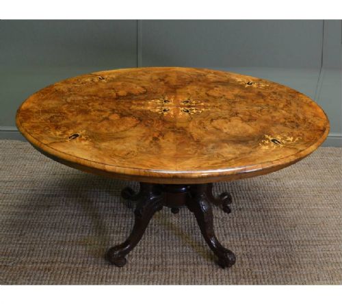 Victorian, Burr Walnut, Oval, Inlaid Antique Dining Table / Loo Table