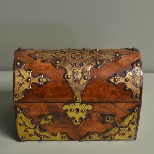 Antique Victorian Figured Walnut Domed Top Casket