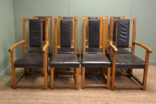 fig 1. Unusual, Set of Eight, Arts & Crafts Antique Oak Dining Chairs