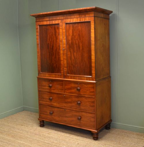 Early Victorian, Rich Mahogany, Antique Linen Press