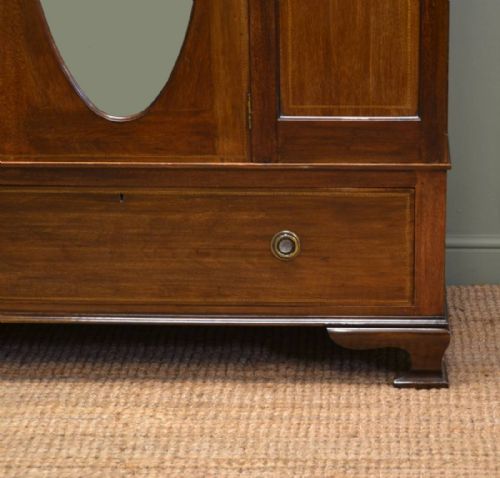 fig 1. Inlaid Edwardian Mahogany Antique, Mirrored, Double Wardrobe