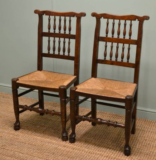 Quality Pair of Antique Edwardian Spindle Back Oak Chairs.