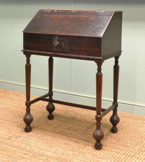 Early 18th Century Period Oak Antique Bible Box on Stand.