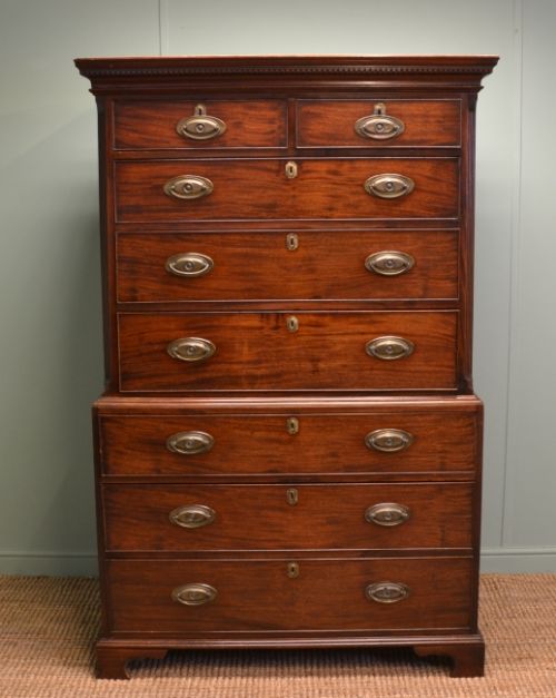 Quality George III Figured Mahogany Antique Chest on Chest.