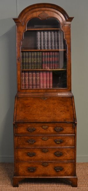 Quality Figured Walnut Antique Bureau Bookcase.