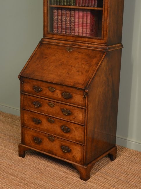 fig 1. Quality Figured Walnut Antique Bureau Bookcase.