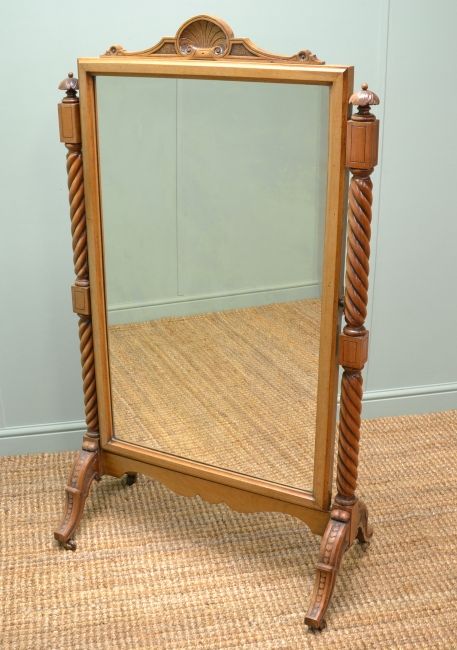 Decorative Victorian Walnut Antique Cheval Mirror.
