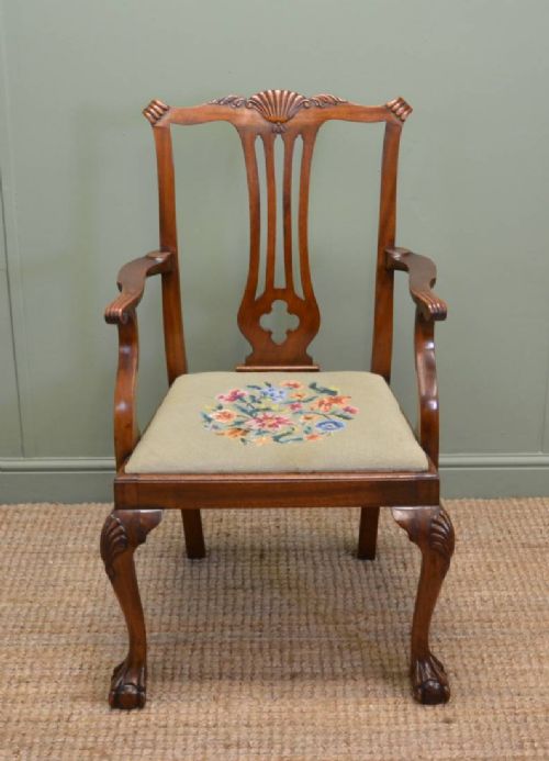 fig 1. Pair of Edwardian, Chippendale Style, Mahogany Antique Carver Armchairs