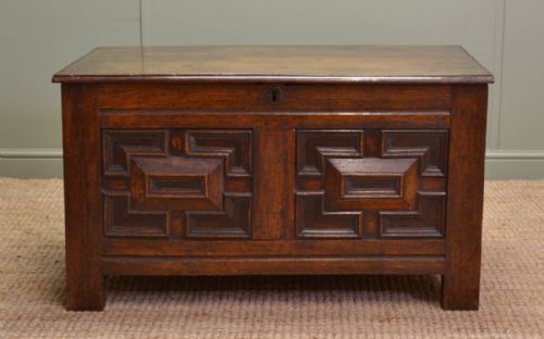 Period Oak Antique Coffer with Geometric Detailing
