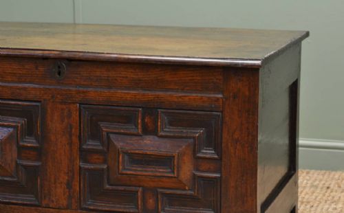 fig 2. Period Oak Antique Coffer with Geometric Detailing