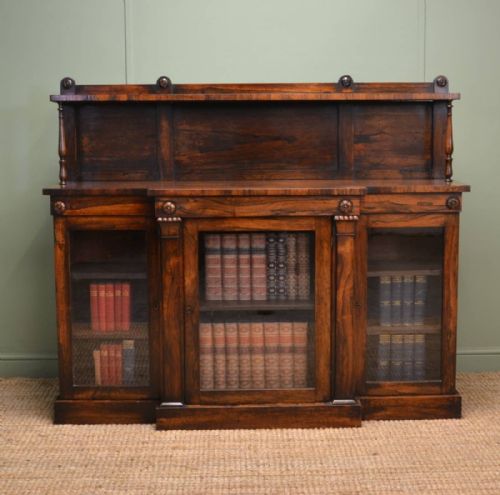 Unusual Antique Regency Rosewood Glazed Bookcase / Chiffonier