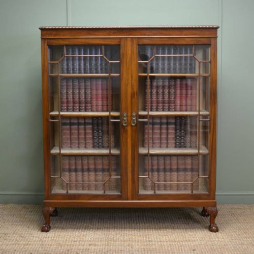 Antique Edwardian Walnut Glazed Bookcase / Display Cabinet