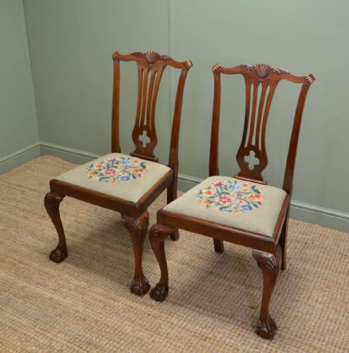 Pair of Edwardian, Chippendale Style, Mahogany Antique Chairs