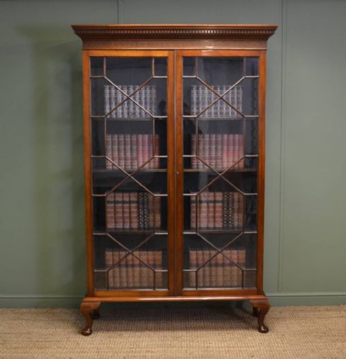 Tall Victorian Walnut Antique Glazed Bookcase