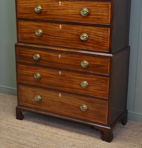 fig 1. Quality Georgian Antique Mahogany Chest on Chest with Cross Banding