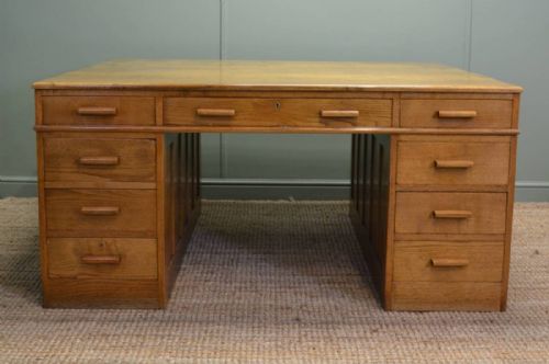 fig 1. Huge Art Deco Golden Oak Antique Desk