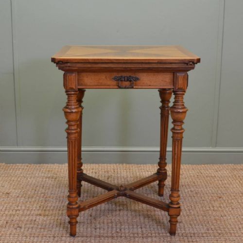 Victorian Walnut Antique Envelope Card Table / Side Table