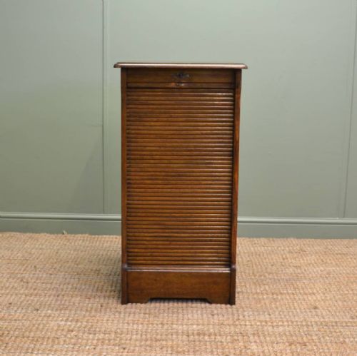 Unusual Edwardian Oak Antique Tambour Front Filing Cabinet