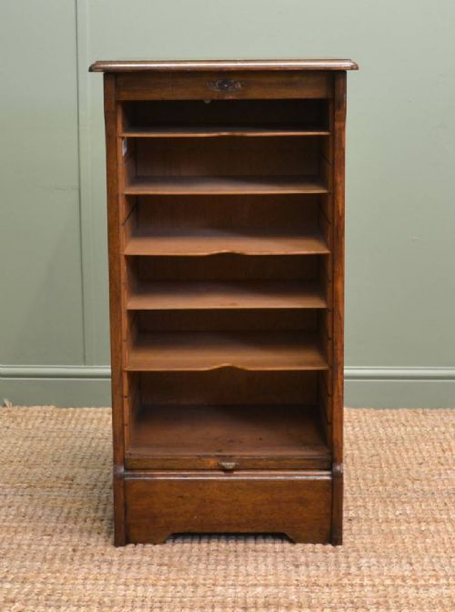 fig 1. Unusual Edwardian Oak Antique Tambour Front Filing Cabinet