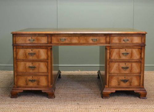 fig 1. Super Quality Figured Walnut Large Antique Desk